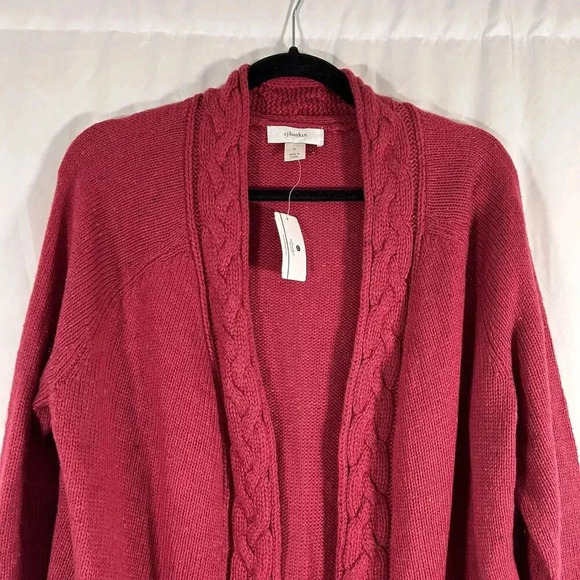 New CJ Banks Cardigan Women's 14W X Red Knit Wool Blend Open Front Long Sleeve - Picture 2 of 11